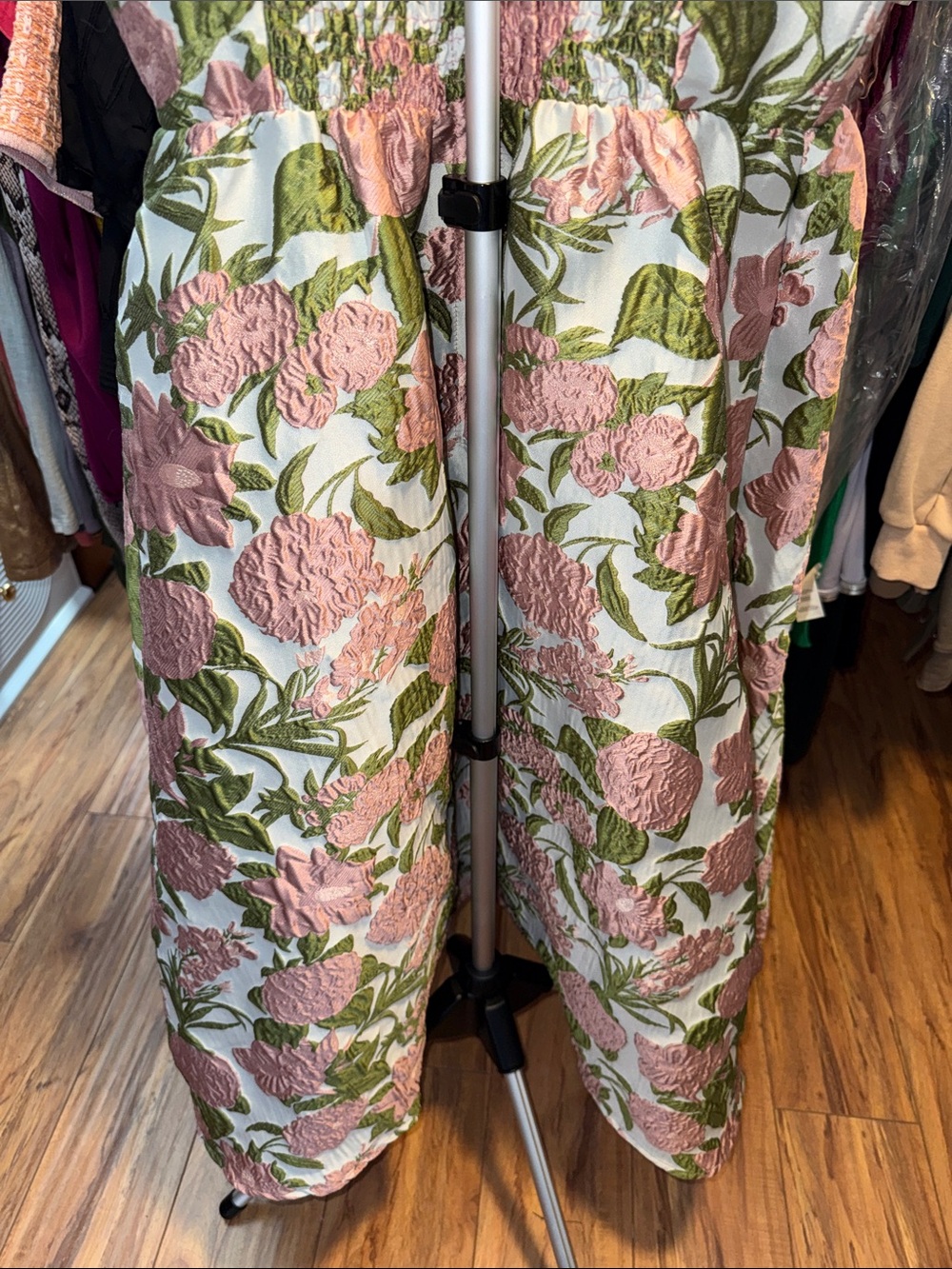 Pink Floral Sundress with Green Leaves - Picture 11 of 12